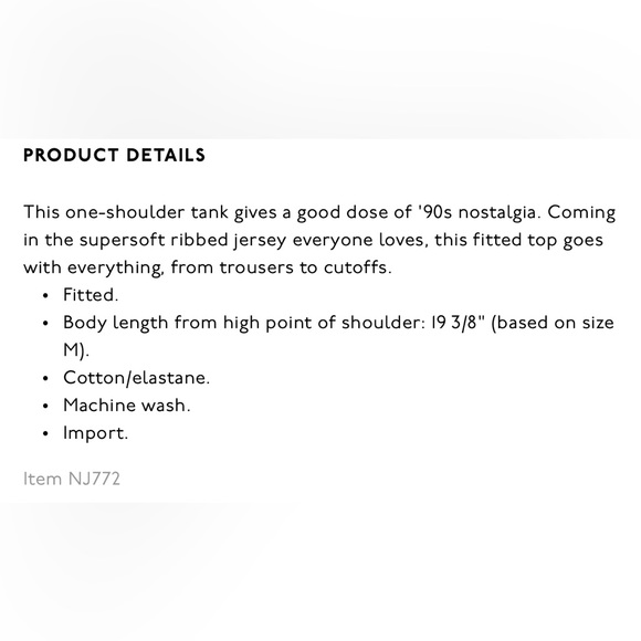 NWT Madewell Supima Rib One-Shoulder Tank in Size Medium - Picture 5 of 8